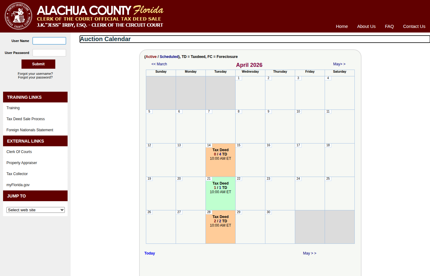 Step 1: Go to the Alachua County Auction Calendar