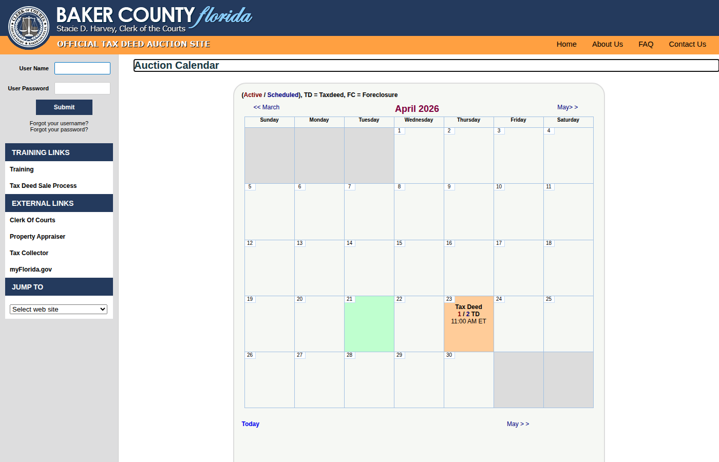 Step 1: Go to the Baker County Auction Calendar