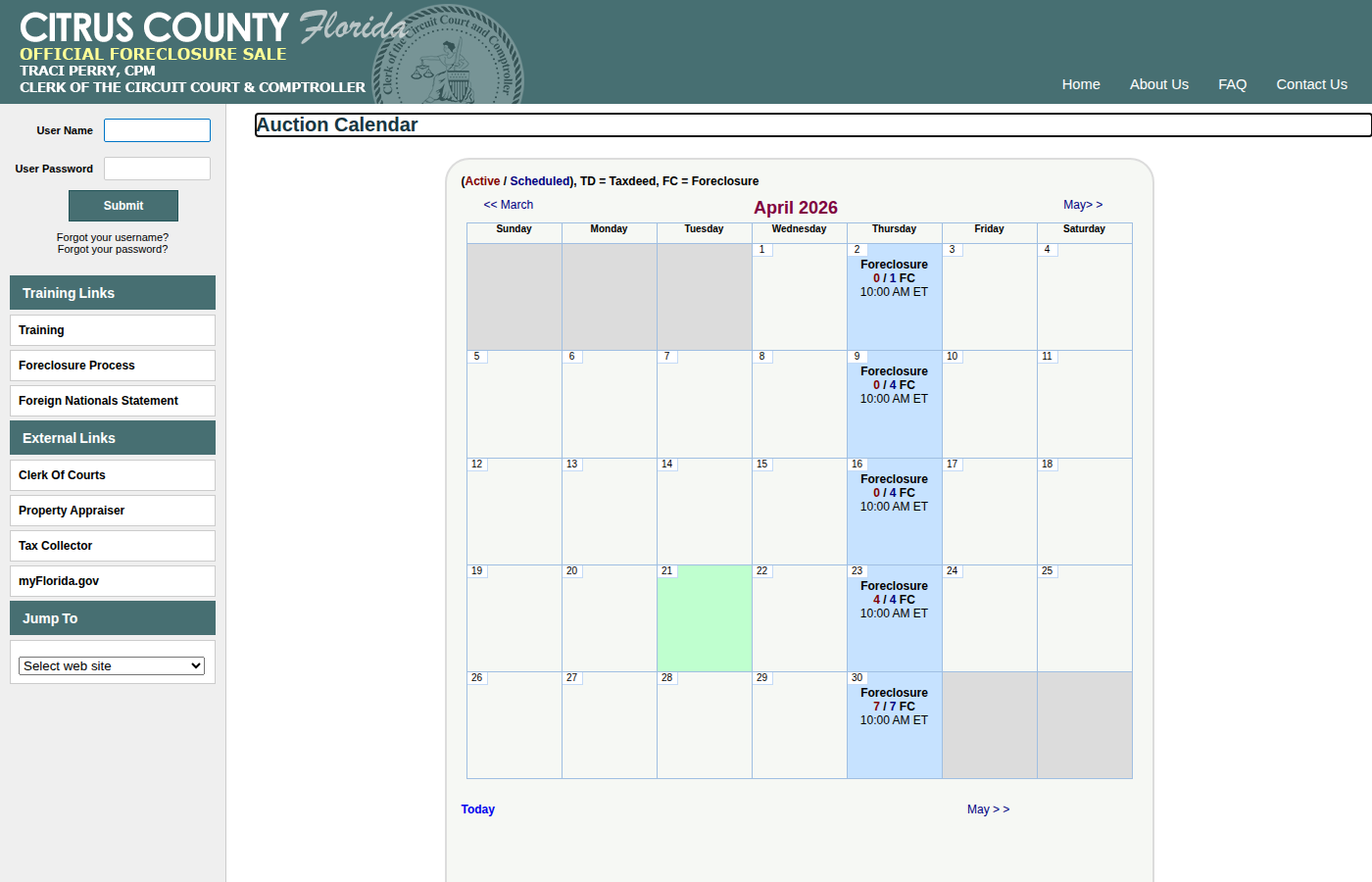 Step 1: Go to the Citrus County Auction Calendar