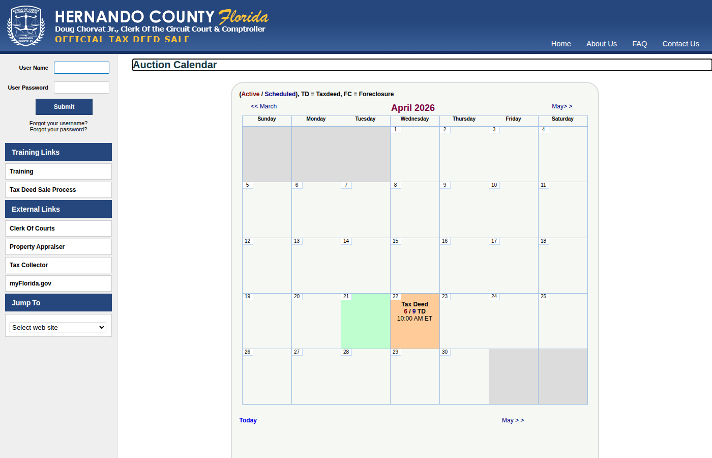Step 1: Go to the Hernando County Auction Calendar