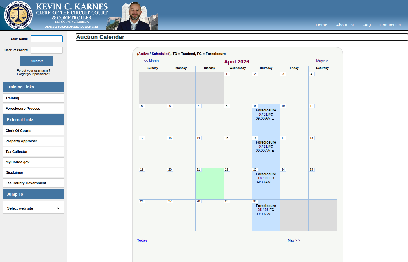 Step 1: Go to the Lee County Auction Calendar
