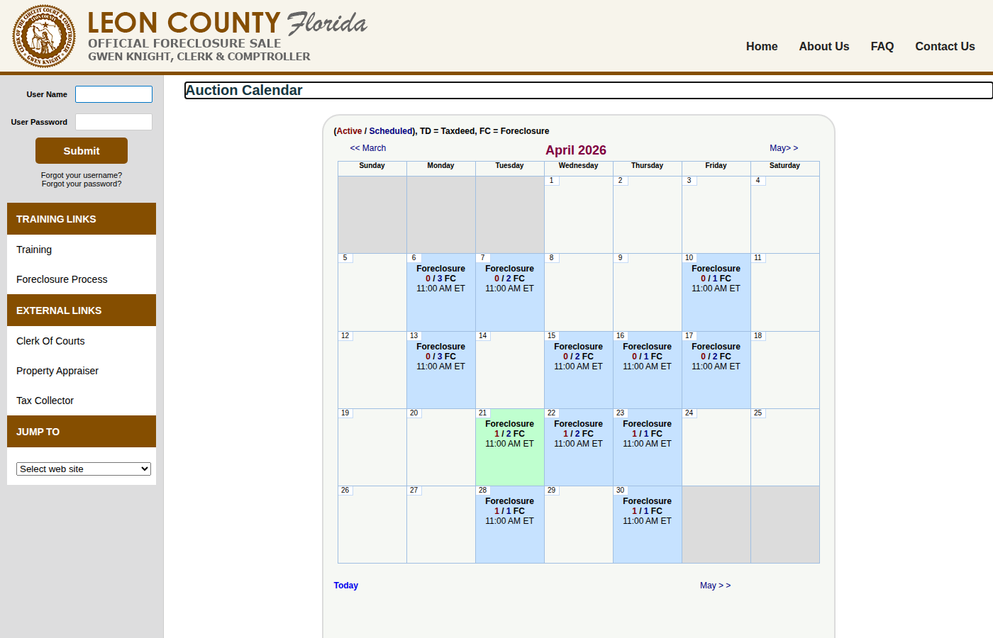 Step 1: Go to the Leon County Auction Calendar