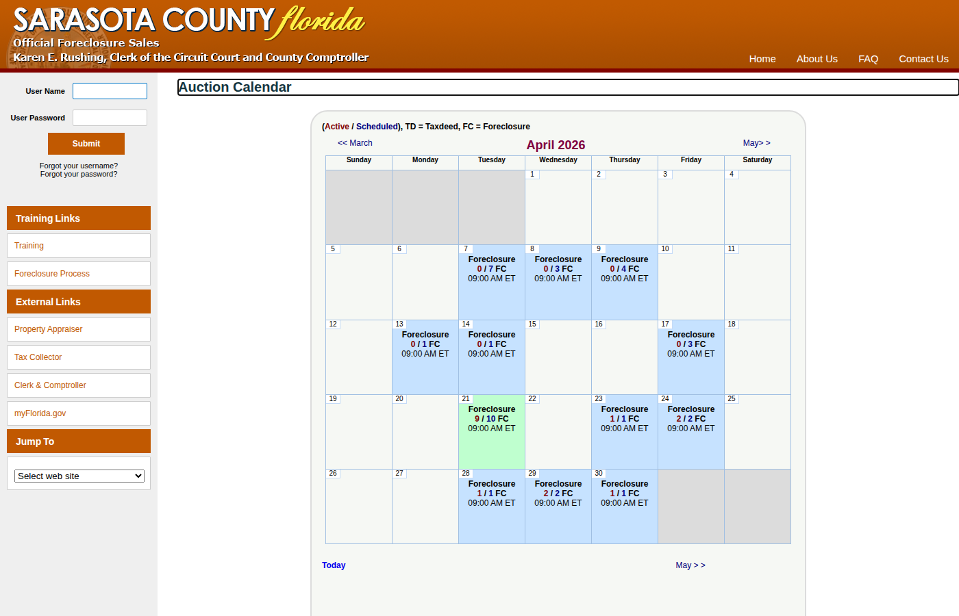 Step 1: Go to the Sarasota County Auction Calendar