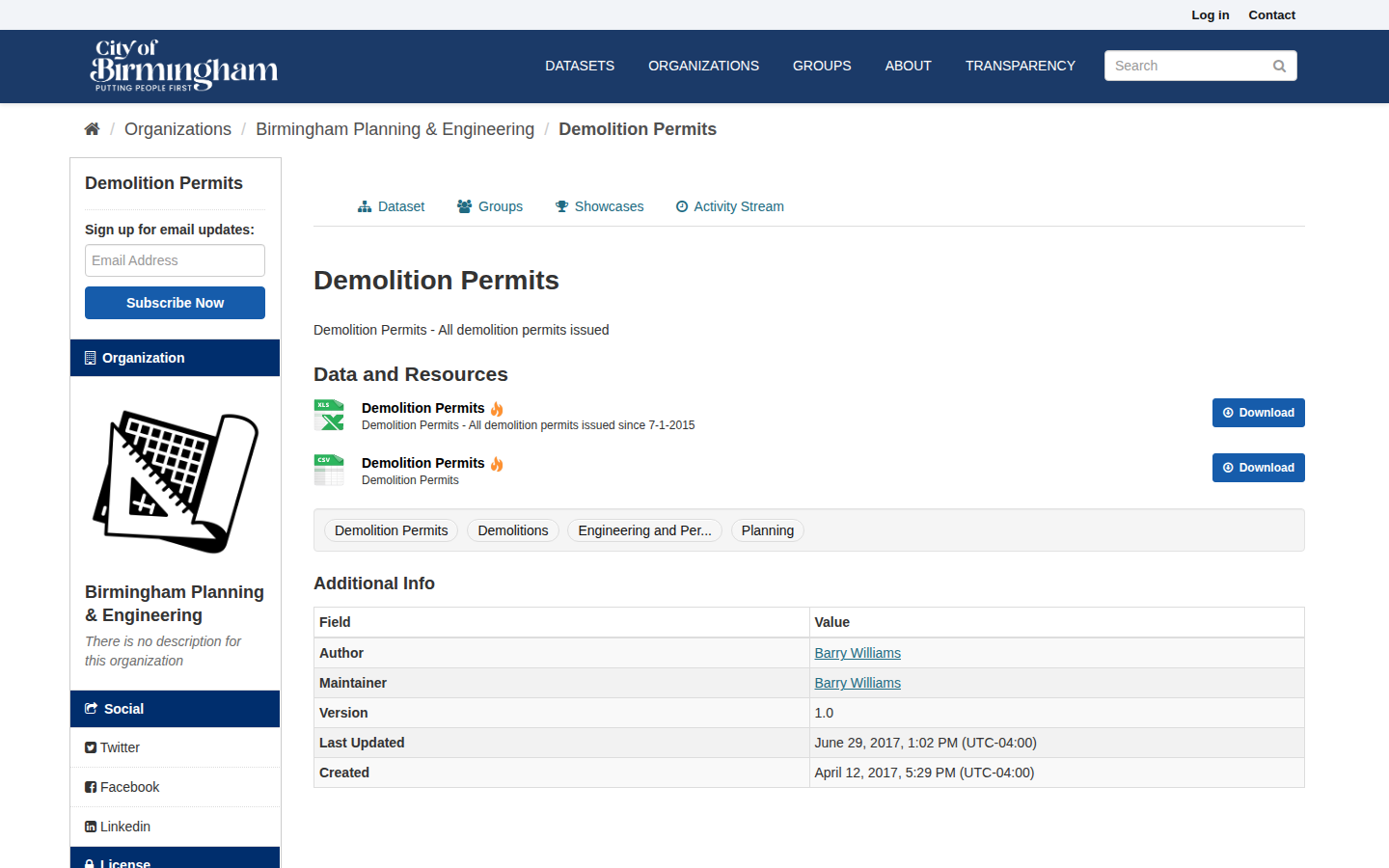Step 2: Open the Demolition Permits dataset — Jefferson County, Alabama code violations