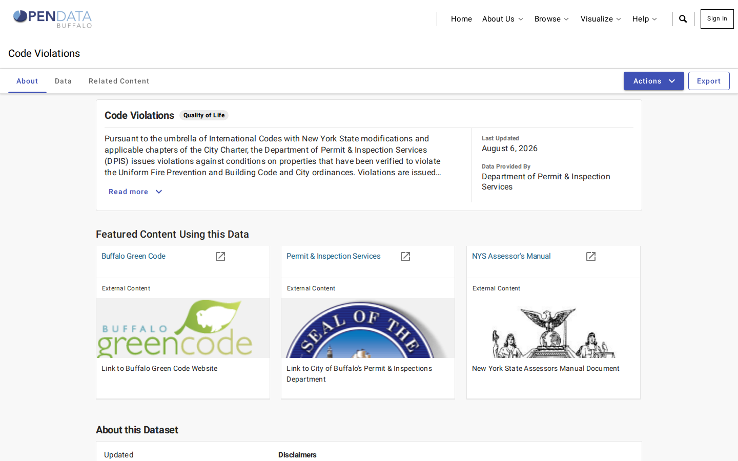 Step 2: Open the Code Violations dataset — Erie County, New York code violations