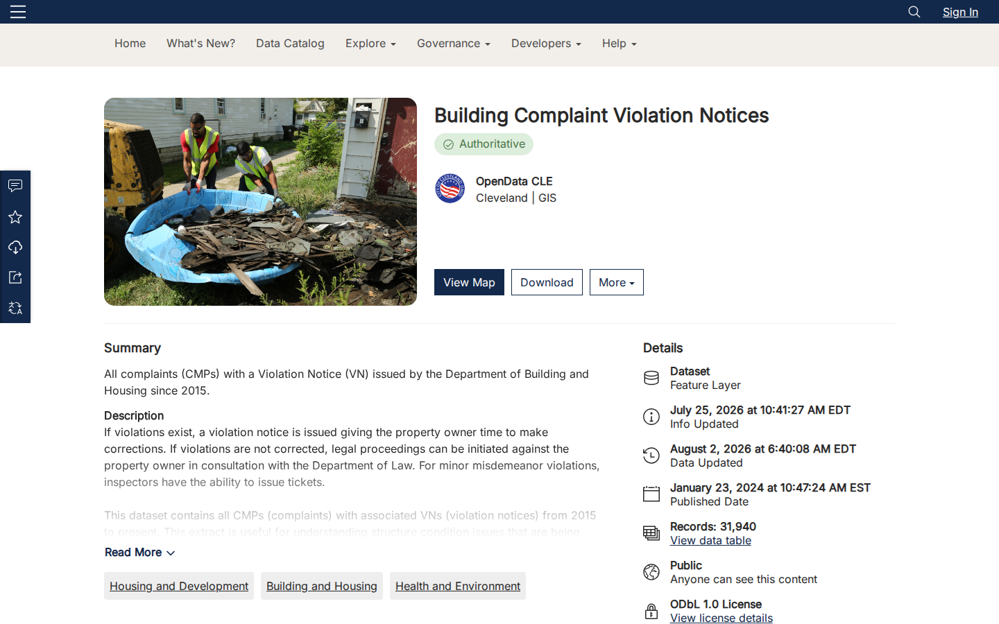 Step 2: Open the Building Complaint Violation Notices dataset — Cuyahoga County, Ohio code violations