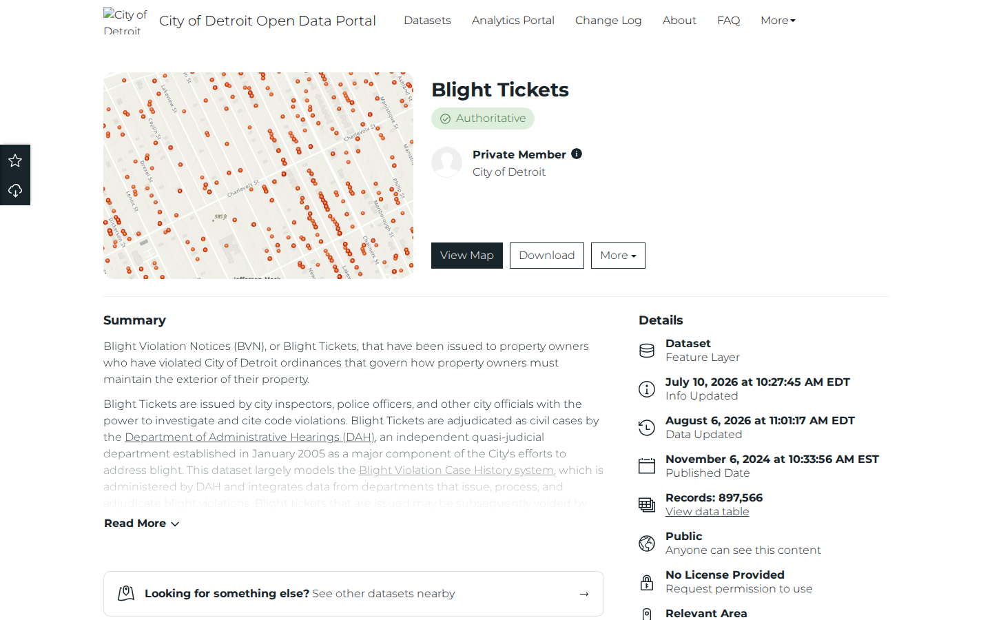 Step 2: Open the Blight Tickets dataset — Wayne County, Michigan code violations