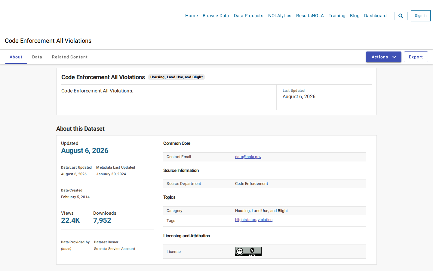 Step 2: Open the Code Enforcement All Violations dataset — Orleans Parish, Louisiana code violations