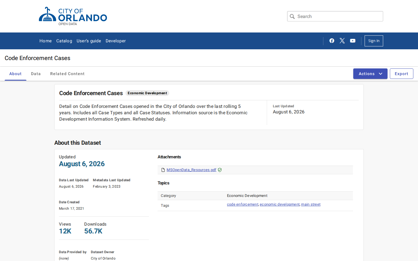 Step 2: Open the Code Enforcement Cases dataset — Orange County, Florida code violations