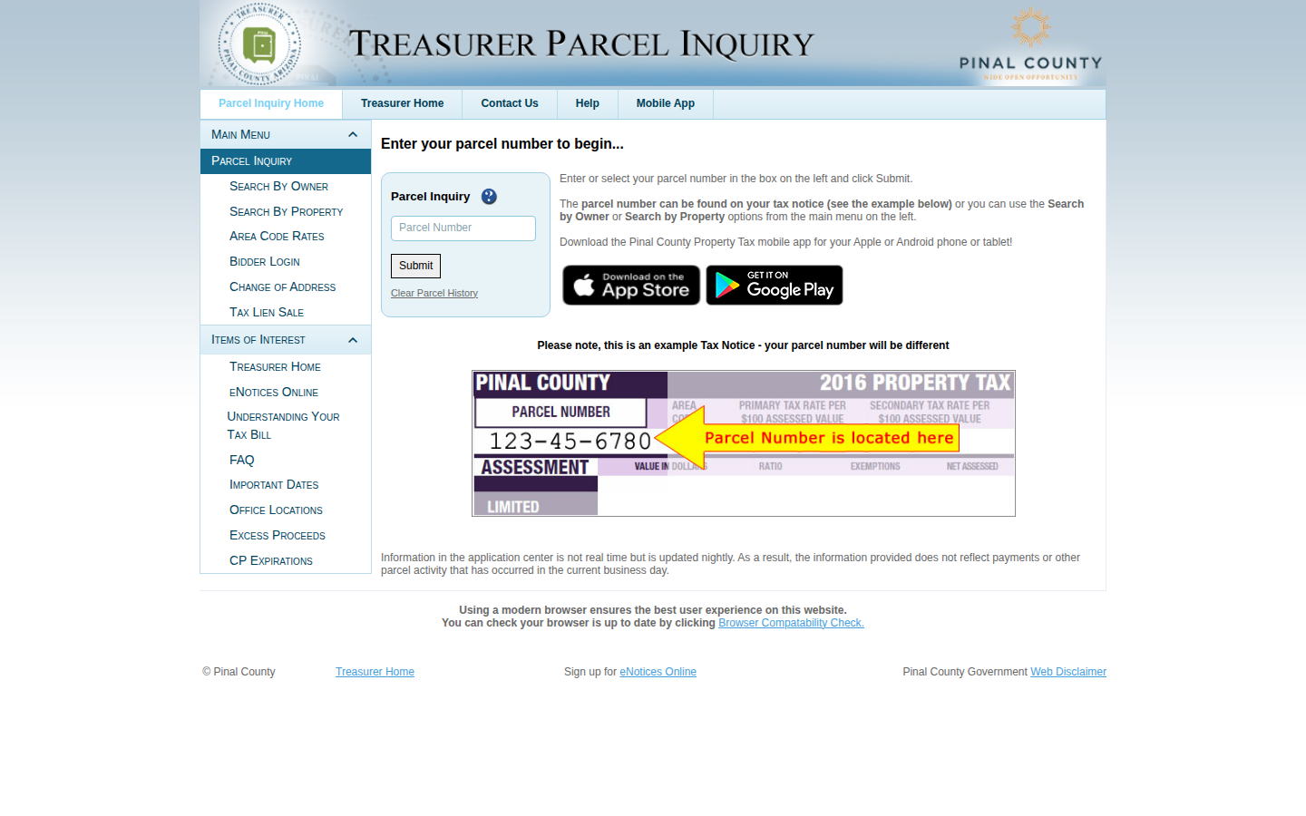 Step 5: Verify Amounts in Parcel Inquiry — Pinal County, Arizona tax delinquent