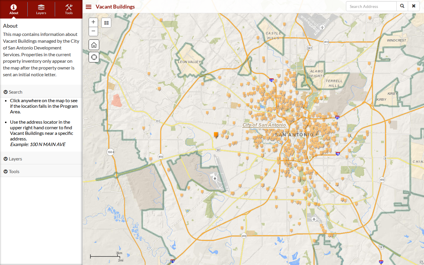 Step 2: Open the Vacant Buildings Map — Bexar County, Texas code violations