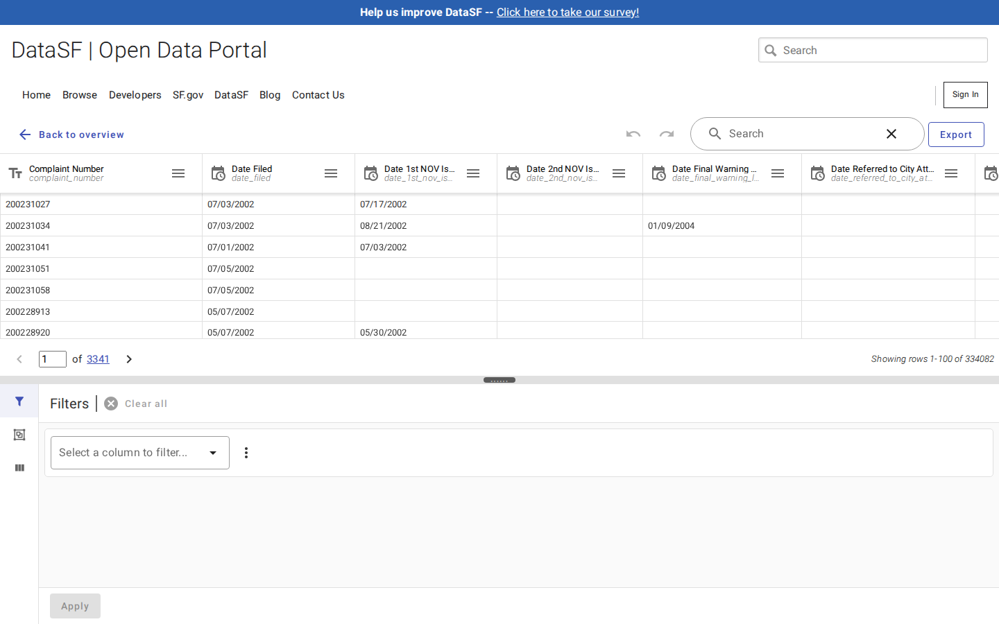 Step 3: View the data table — San Francisco County, California code violations