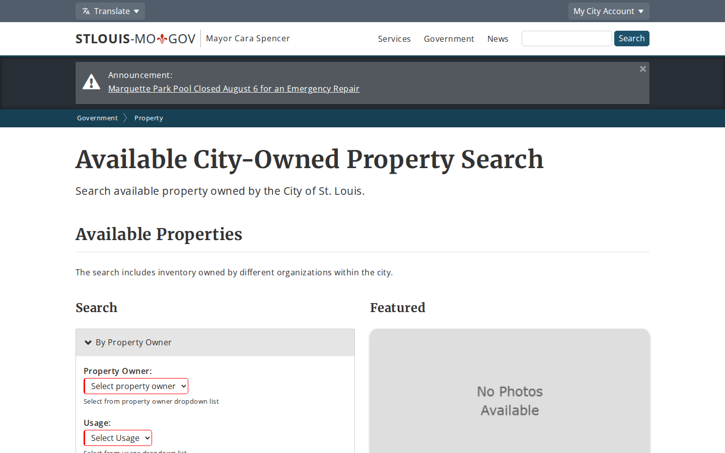 Step 1: Go to the City-Owned Property Search — St. Louis City, Missouri lra owned property
