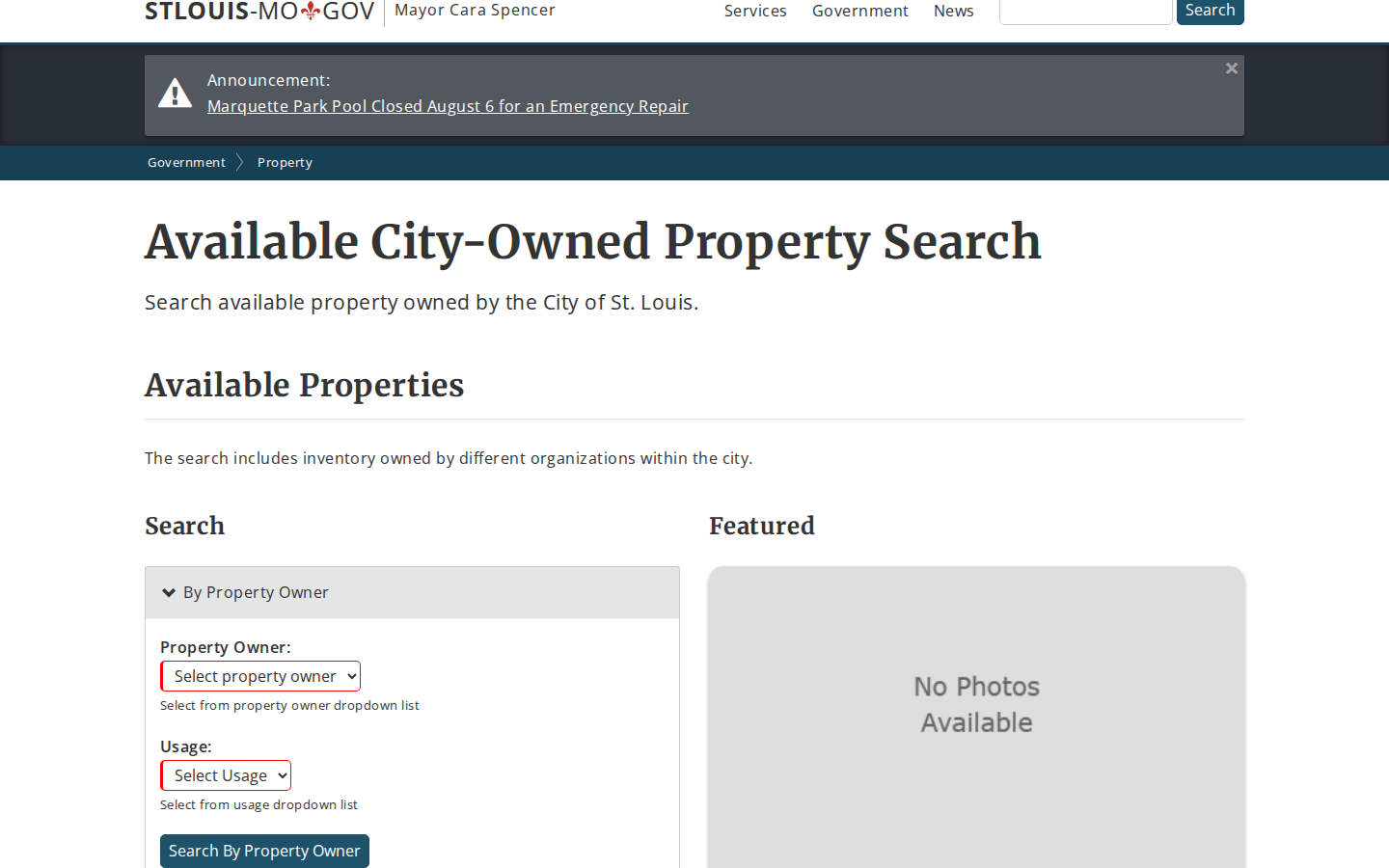 Step 2: Choose a search method — St. Louis City, Missouri lra owned property
