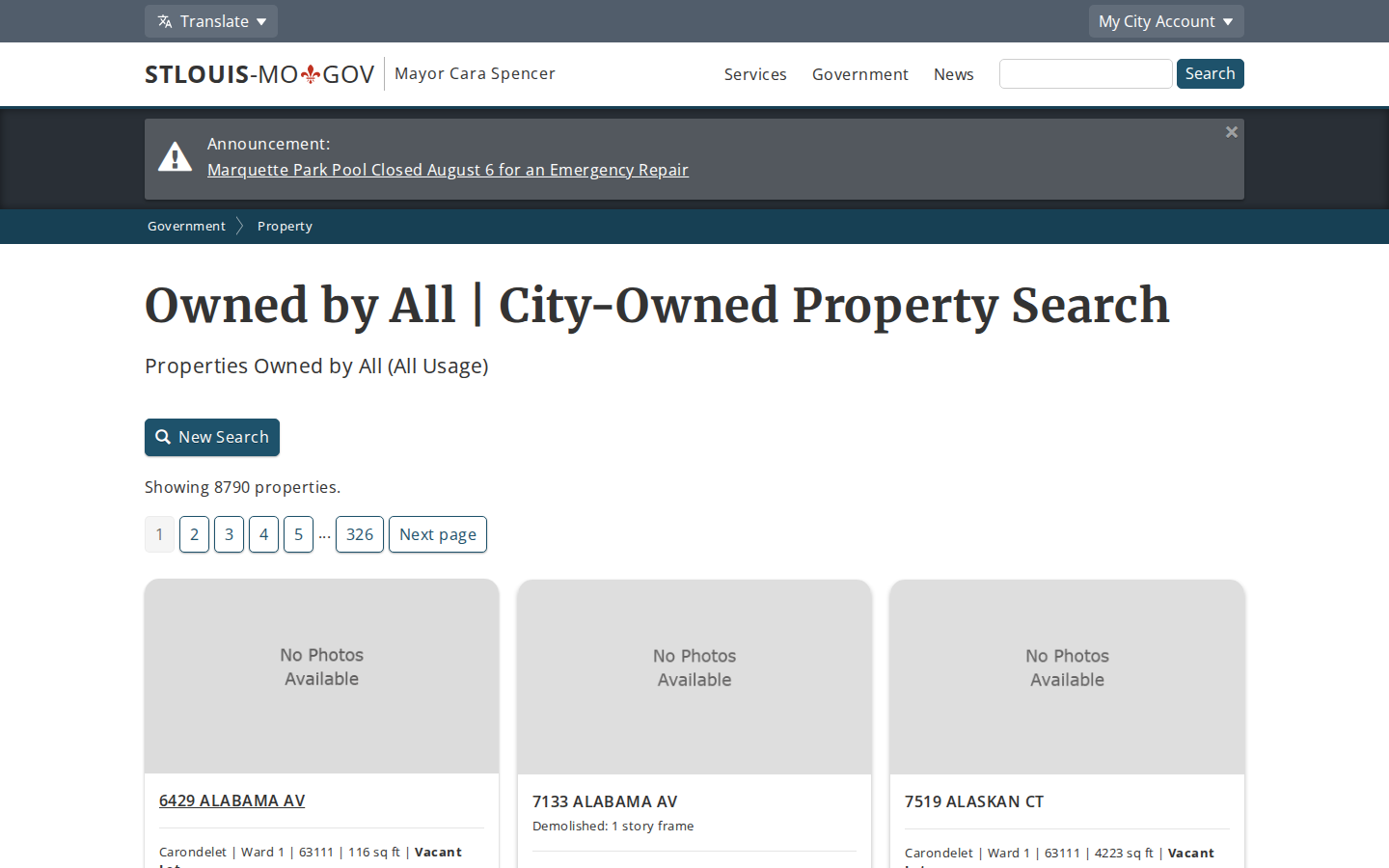 Step 3: Run the search and browse the results — St. Louis City, Missouri lra owned property