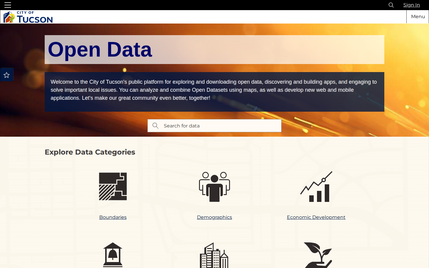 Step 1: Go to the Tucson Open Data portal — Pima County, Arizona code violations
